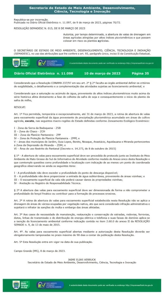 Resolução nº 15 da Semadesc protegendo biomas é publicada com correção no Diário Oficial