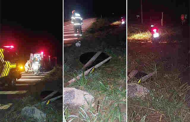 Motociclista fica ferida ap&oacute;s colide contra placa de sinaliza&ccedil;&atilde;o em rotat&oacute;ria na BR 262
