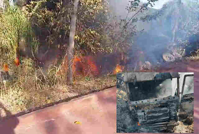 V&Iacute;DEO: Carreta carregada com cimento sai da pista e causa grande inc&ecirc;ndio na BR 262 em Corumb&aacute;
