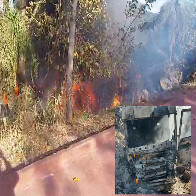 V&Iacute;DEO: Carreta carregada com cimento sai da pista e causa grande inc&ecirc;ndio na BR 262 em Corumb&aacute;