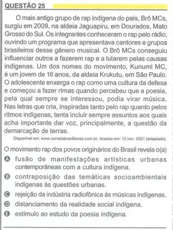 Grupo de rap ind&iacute;gena de MS Br&ocirc; MC&rsquo;s &eacute; citado em quest&atilde;o do ENEM 2023