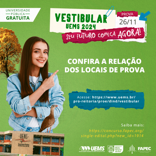 UEMS aplica provas do Vestibular 2024 no domingo; veja ensalamento e hor&aacute;rios