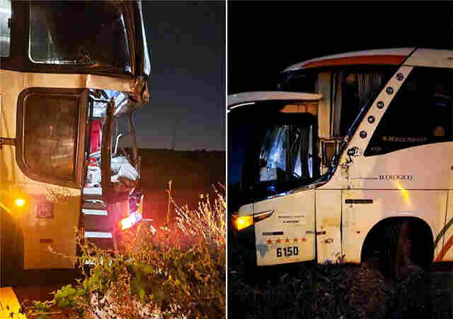 Colis&atilde;o entre &ocirc;nibus com mineradores e clandestino deixa quatro pessoas feridas na BR-262