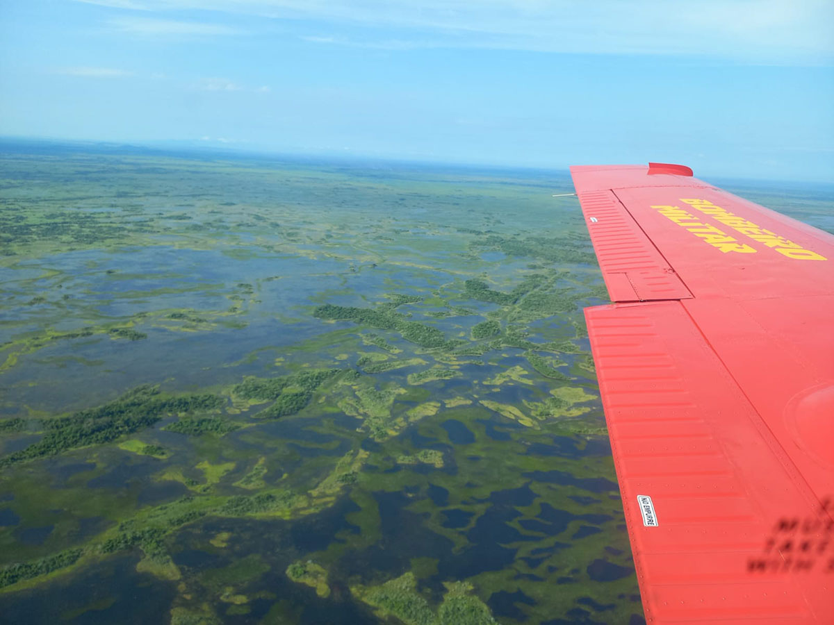 Por terra e ar Bombeiros de Mato Grosso do Sul combatem há dias incêndios florestais na Serra do Amolar