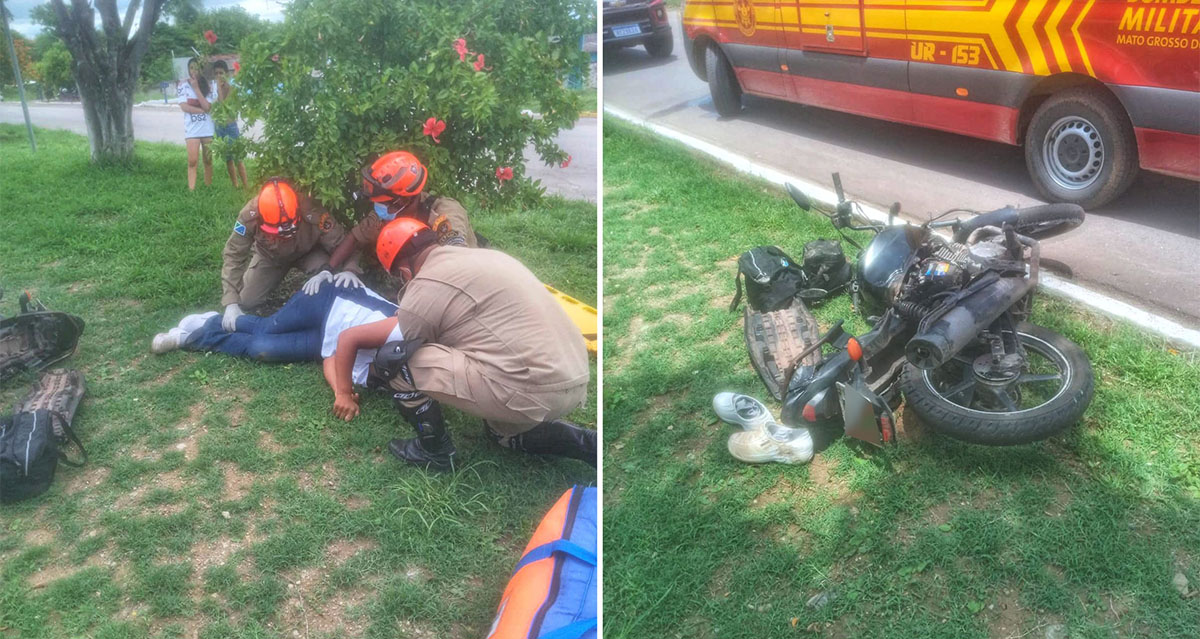 Bombeiros atendem duas vítimas de acidente envolvendo moto e uma ciclista