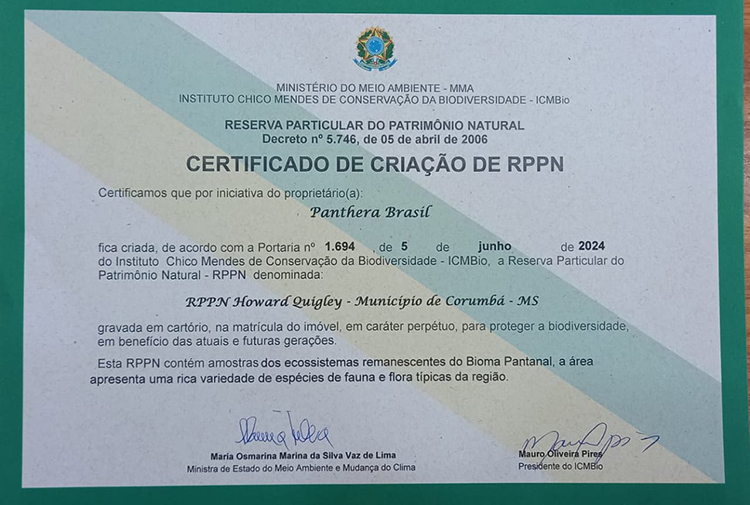 Pesquisador de on&ccedil;a pintada Dr. Howard Quigley &eacute; homenageado com nome de Reserva Privada, no Pantanal