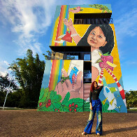 Com cores, passarinhos e tecnologia, muralista transforma o principal parque de Ponta Por&atilde;