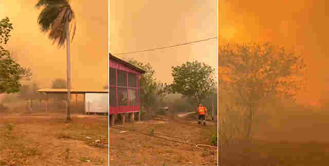 Mesmo com chuvas, bombeiros t&ecirc;m &aacute;rduo enfrentamento com inc&ecirc;ndios na comunidade da Barra do S&atilde;o Louren&ccedil;o