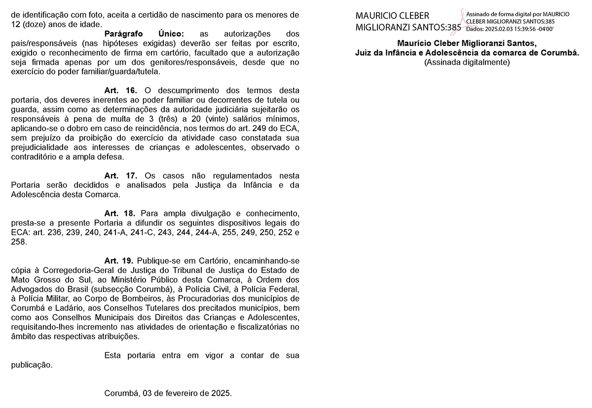 Portaria regulamenta presença de crianças e adolescentes no carnaval de Corumbá e Ladário desde que acompanhadas dos responsáveis e identificadas