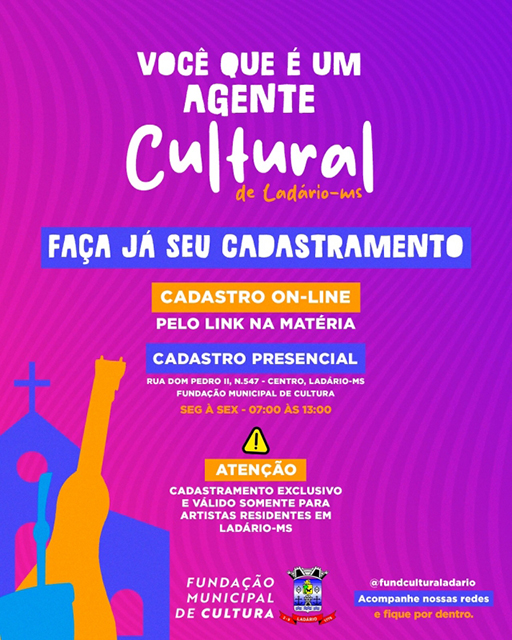 Lad&aacute;rio realiza cadastro de agentes culturais do munic&iacute;pio at&eacute; 11 de abril