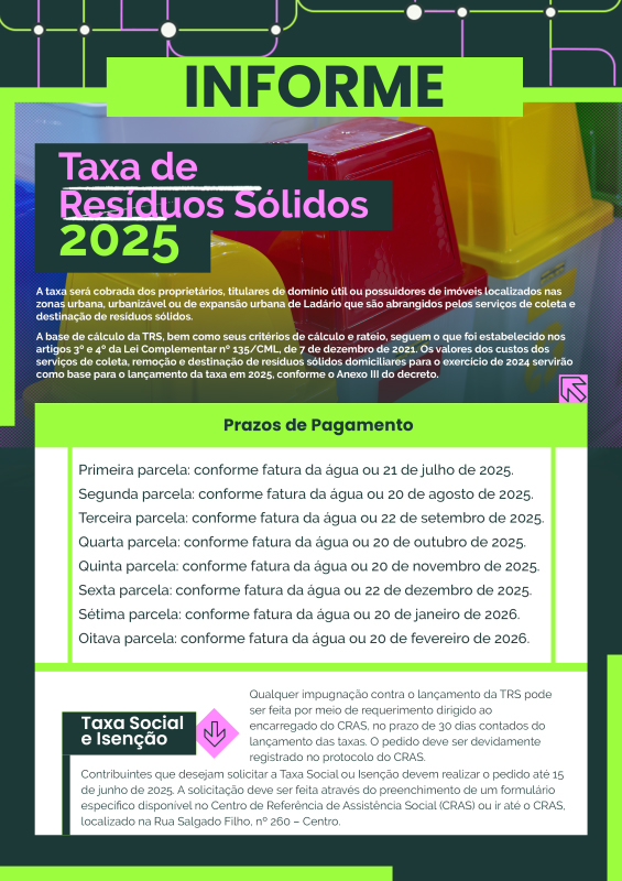 Prefeitura de Lad&aacute;rio Regulamenta Cobran&ccedil;a da Taxa do Lixo para 2025