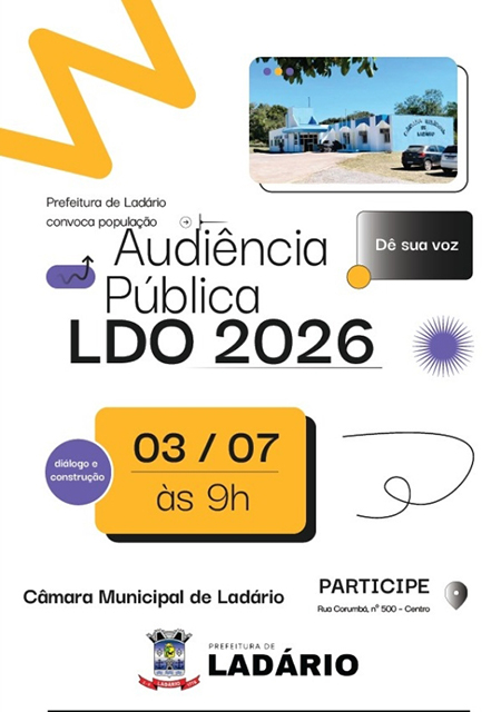 Prefeitura de Ladário convoca população para audiência pública sobre a LDO 2026