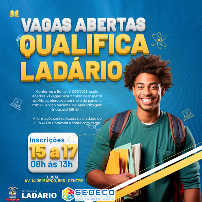 Qualifica Lad&aacute;rio 2025: forma&ccedil;&atilde;o em Inspetor de Obras recebe inscri&ccedil;&otilde;es de 15 a 17 de julho