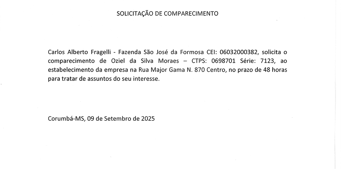 SOLICITA&Ccedil;&Atilde;O DE COMPARECIMENTO - OZIEL DA SILVA MORAES 
