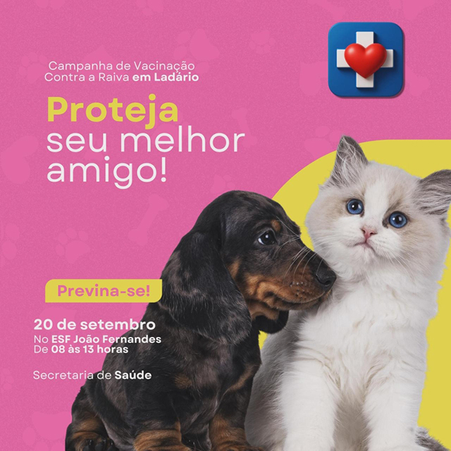 Prefeitura de Lad&aacute;rio promove vacina&ccedil;&atilde;o antirr&aacute;bica neste s&aacute;bado no ESF Jo&atilde;o Fernandes