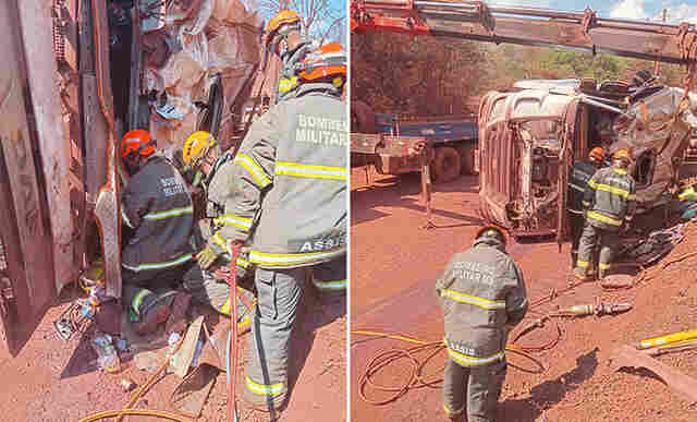 Motorista de caminh&atilde;o morre preso &agrave;s ferragens ap&oacute;s tombamento na morraria Santa Cruz em Corumb&aacute;