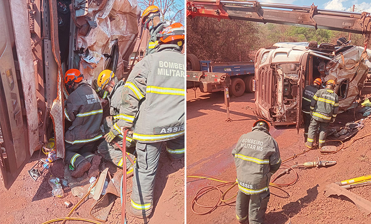 Motorista de caminh&atilde;o morre preso &agrave;s ferragens ap&oacute;s tombamento na morraria Santa Cruz em Corumb&aacute;