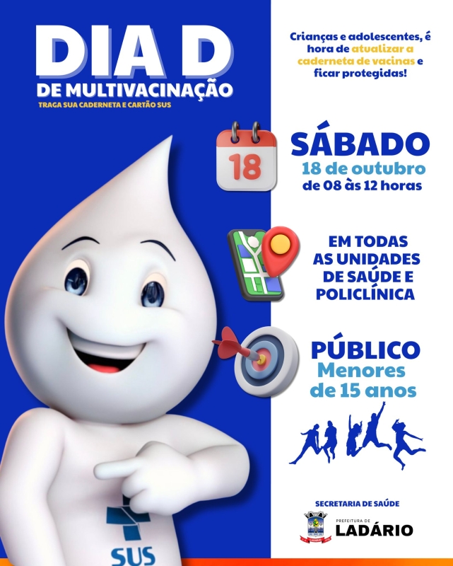 Lad&aacute;rio realiza Dia D de Multivacina&ccedil;&atilde;o neste s&aacute;bado (18) para crian&ccedil;as e adolescentes