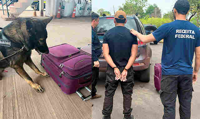 V&Iacute;DEO: Receita Federal apreende 3 Kg de entorpecente em fundo falso de mala na rodovi&aacute;ria de Corumb&aacute;