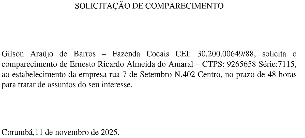 SOLICITA&Ccedil;&Atilde;O DE COMPARECIMENTO - ERNESTO RICARDO ALMEIDA DO AMARAL