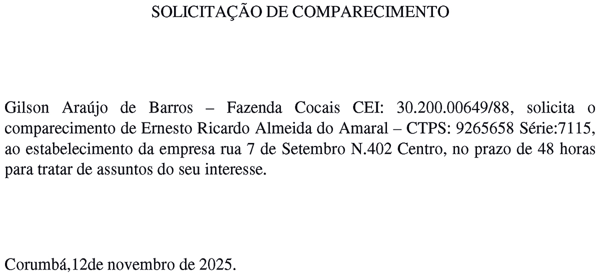SOLICITA&Ccedil;&Atilde;O DE COMPARECIMENTO - ERNESTO RICARDO ALMEIDA DO AMARAL