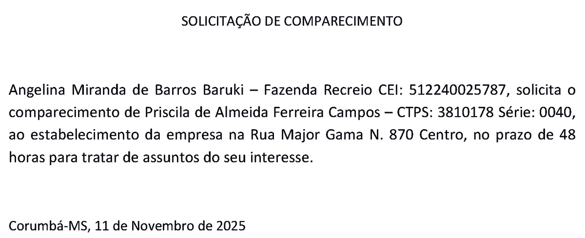 SOLICITA&Ccedil;&Atilde;O DE COMPARECIMENTO &ndash; PRISCILA DE ALMEIDA FERREIRA CAMPOS 