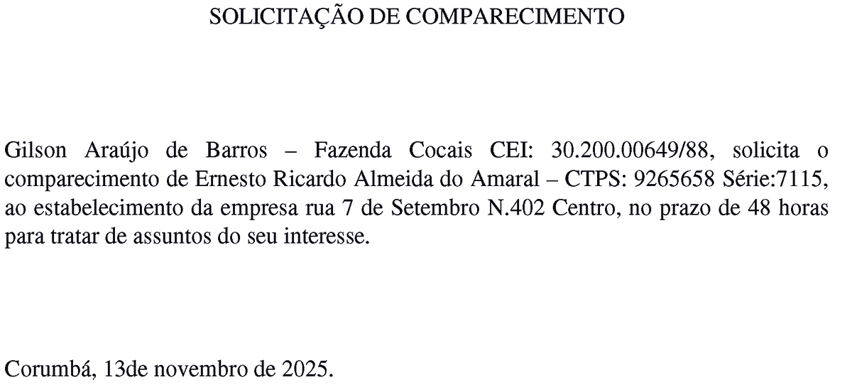 SOLICITA&Ccedil;&Atilde;O DE COMPARECIMENTO - ERNESTO RICARDO ALMEIDA DO AMARAL
