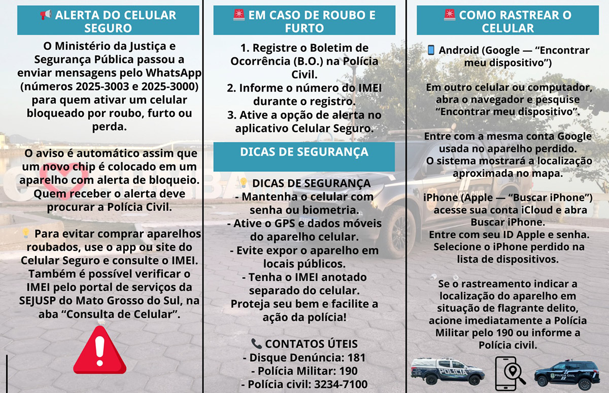 Institui&ccedil;&otilde;es lan&ccedil;am campanha &ldquo;Celular Seguro&rdquo; e refor&ccedil;am combate a roubos e furtos em Corumb&aacute; e Lad&aacute;rio