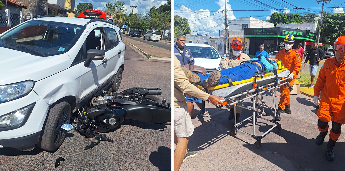 Motociclista com suspeita de fratura &eacute; encaminhado para o Pronto Socorro ap&oacute;s batida com carro em Corumb&aacute;