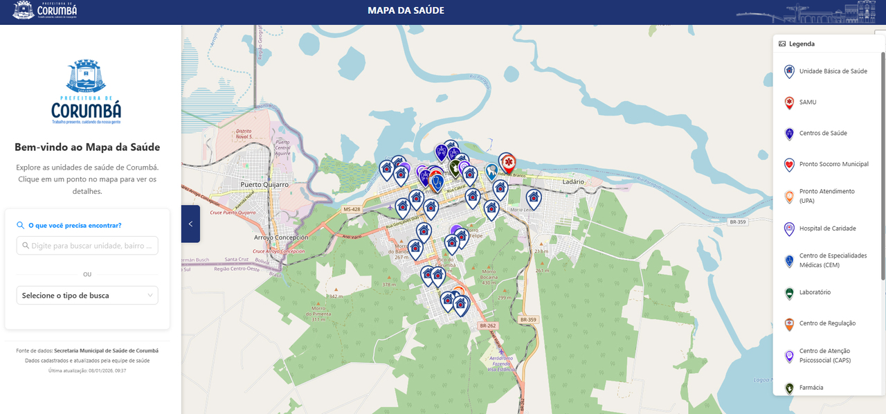Sa&uacute;de na palma da m&atilde;o: Prefeitura de Corumb&aacute; lan&ccedil;a Mapa Digital da Sa&uacute;de