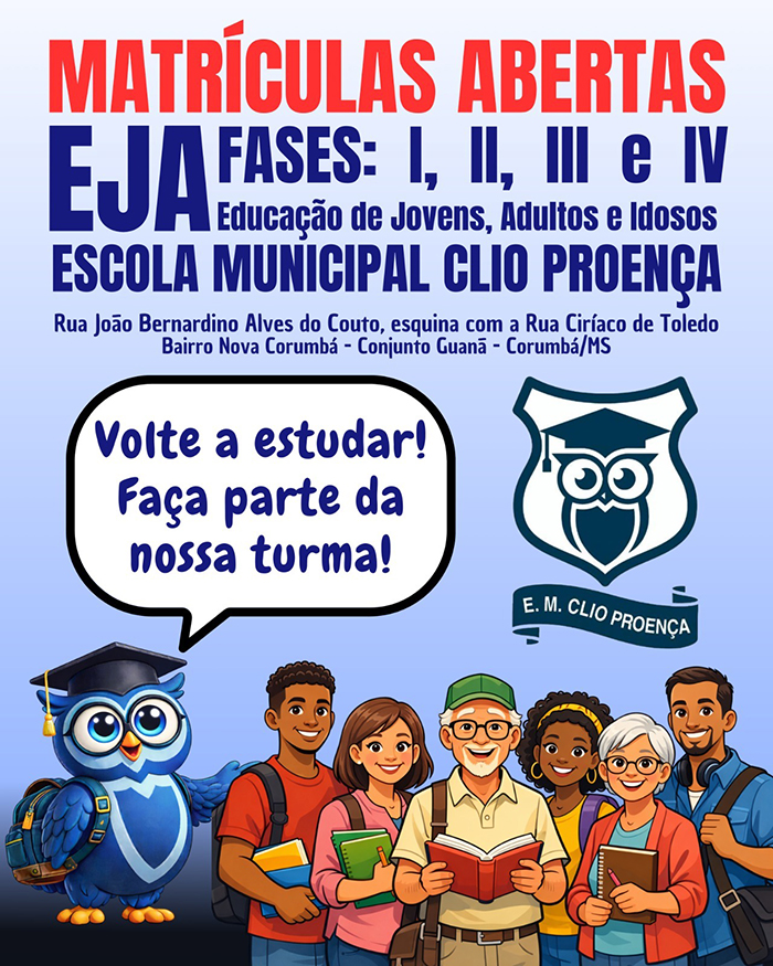 Escola Municipal Clio Proen&ccedil;a abre vagas para Educa&ccedil;&atilde;o de Jovens, Adultos e Idosos (EJA)