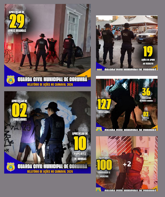 Guarda Civil Municipal se empenha no trabalho preventivo e apreende 29 armas brancas durante o Carnaval de Corumb&aacute;
