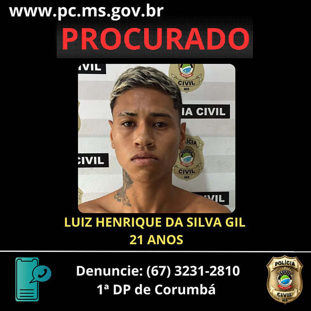 Pol&iacute;cia Civil procura por suspeito de participa&ccedil;&atilde;o em tentativa de homic&iacute;dio, em Corumb&aacute;