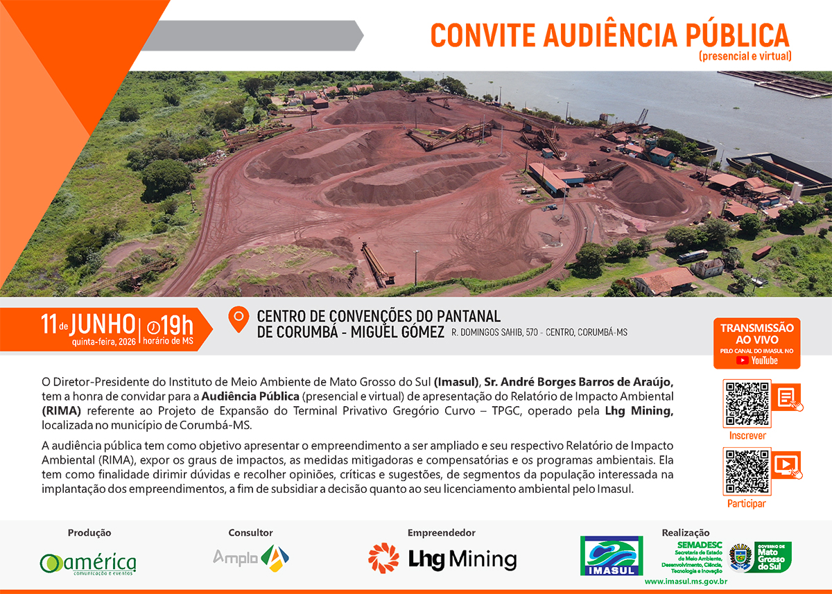 Edital de Convocação para Audiência Pública de apresentação do RIMA de Expansão do Terminal Privativo Gregório Curvo da Lhg Mining.