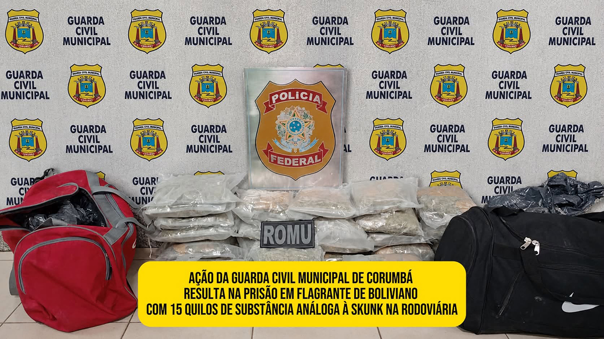 Guarda Civil Municipal prende em flagrante passageiro boliviano com 15 quilos de subst&acirc;ncia an&aacute;loga &agrave; skunk na rodovi&aacute;ria de Corumb&aacute;