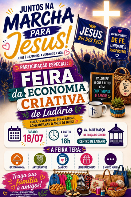 Feira de Economia Criativa de Lad&aacute;rio integra programa&ccedil;&atilde;o da Marcha para Jesus neste s&aacute;bado