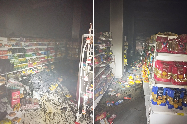 Bombeiros combatem incêndio em mercado localizado no bairro Dom Bosco em Corumbá