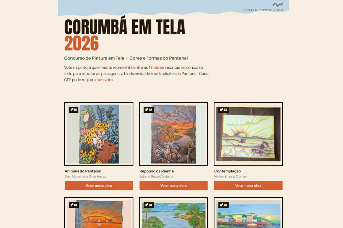 "Corumb&aacute; em Tela 2026" abre vota&ccedil;&atilde;o popular para escolha das melhores obras