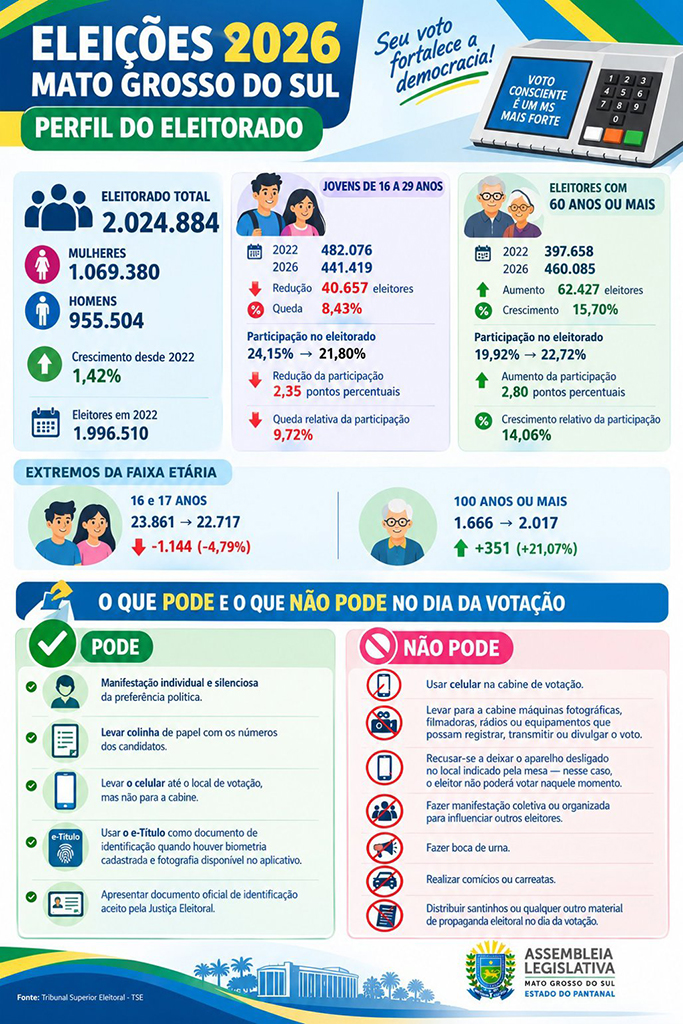 Elei&ccedil;&otilde;es 2026: Mato Grosso do Sul tem 2 milh&otilde;es de eleitores aptos a votar no domingo 