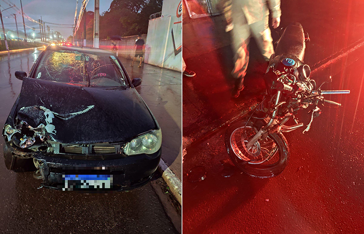 Carro invade a contram&atilde;o e motociclista atinge em cheio a frente do ve&iacute;culo em Corumb&aacute;