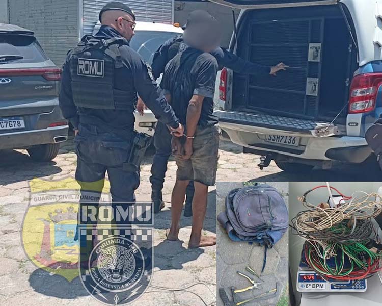 Homem é preso em flagrante furtando fiação elétrica de órgão público municipal no centro de Corumbá