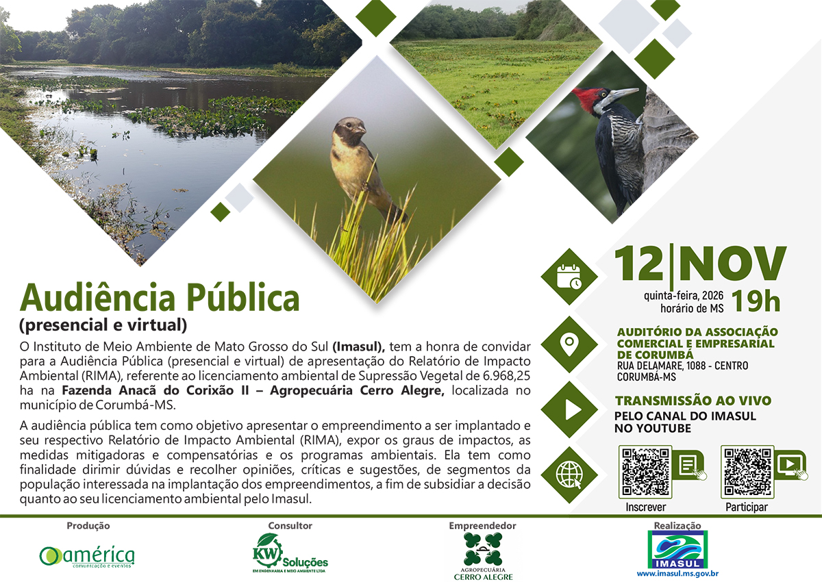 Edital de Convoca&ccedil;&atilde;o para Audi&ecirc;ncia P&uacute;blica de apresenta&ccedil;&atilde;o do RIMA da Fazenda Anac&atilde; do Corix&atilde;o II
