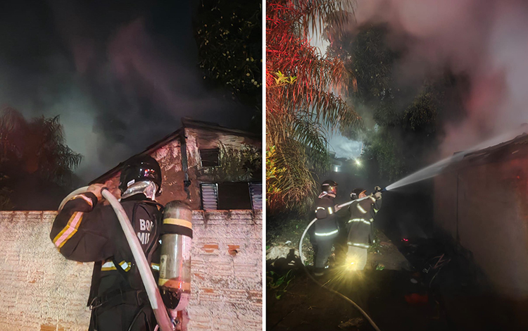 Bombeiros utilizam 2 mil litros de &aacute;gua para combater inc&ecirc;ndio em resid&ecirc;ncia no bairro Maria Leite em Corumb&aacute;